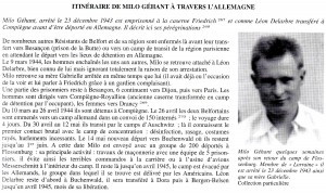 iitnéraire de Milo Géhant (Source : M.A. Vacelet : "Le Territoire de Belfort dans la tourmente 1939-1944)