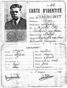 Fausse carte d'identité de René Grandvoinet. Recherché pour terroriste par la Gestapo, il avait pris l'identité de son frère. (Source : Coll privée J.M Grandvoinet )